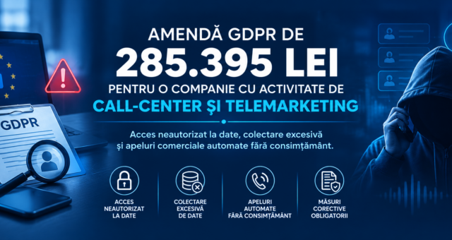 Amenda GDPR de 285.395 lei: acces neautorizat, colectare excesiva si apeluri comerciale automate fara consimtamant